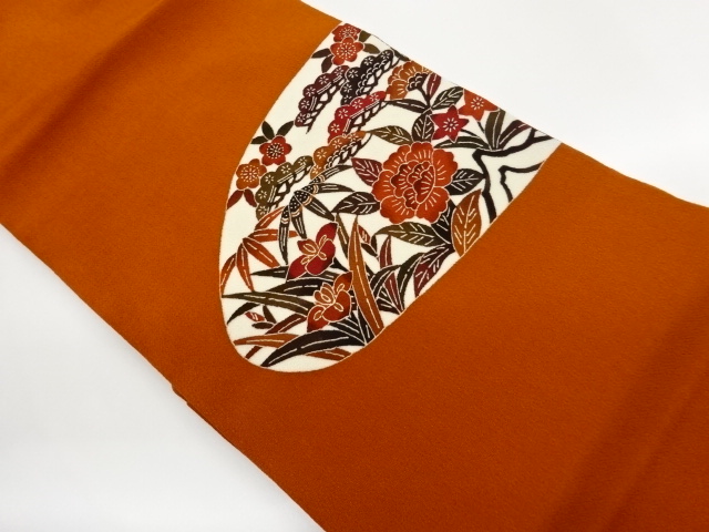JAPANESE KIMONO / CHIRIMEN-STYLE STENCIL-DYED CIRCULAR PATTERN / PINE 